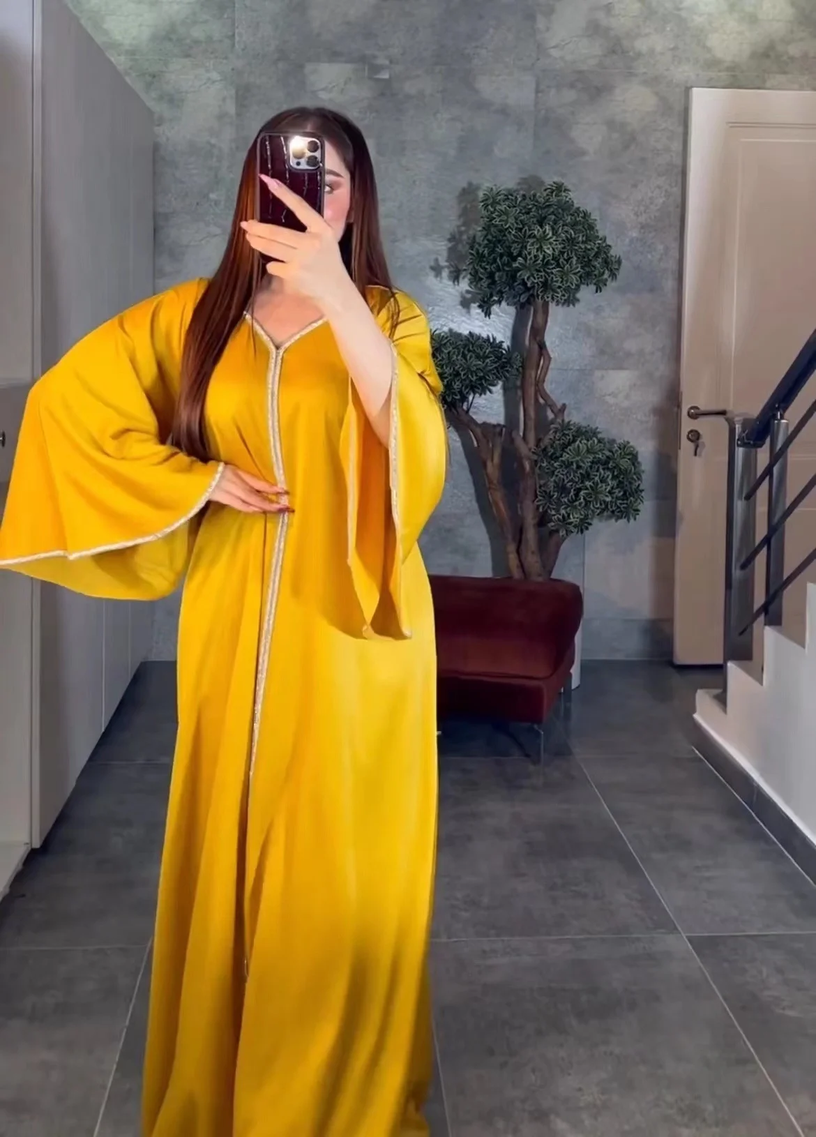 Abaya For Women Muslin Turkey Dubai V-neck Women Robe Hot Diamond Women's Abaya Robe Loose Morocco Caftan Kaftan Women Clothing
