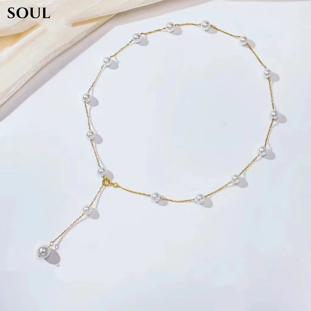 

SOUL 18K Gold 5-6mm White Pearl Necklace Natural Pearl Necklace Pure for Women Anniversary Fine Jewelry Wedding Gift