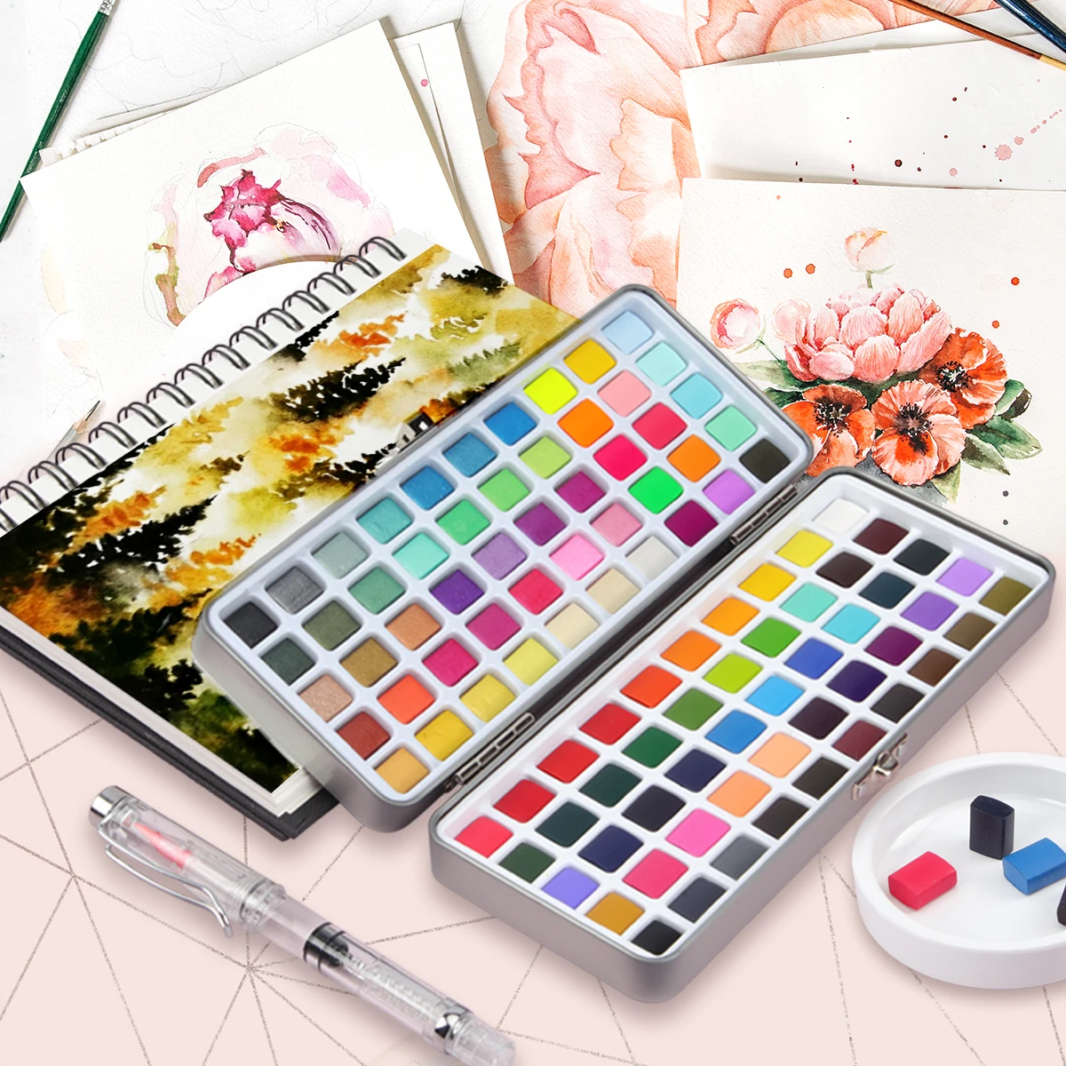 

Watercolor Neone Supplies Color Pigments Drawing Paint For Art Solid Basic Watercolor 50/72/90/100 Paint Set Seamiart Glitter