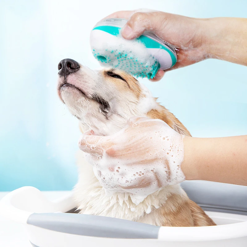 

Bathroom Cat Dog Bath Brush Grooming Tool Soft Comb with Shampoo Box Pet Accessories for Cats Shower Massage Gloves