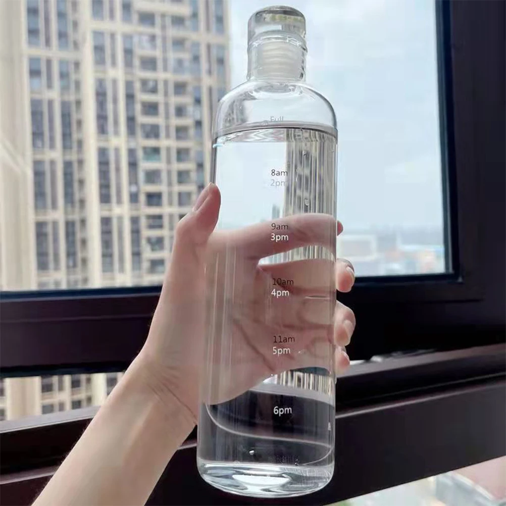 500ml Large Capacity Glass Bottle With Time Marker Cover For Water Drinks Transparent Milk Juice Simple Cup Birthday Gift