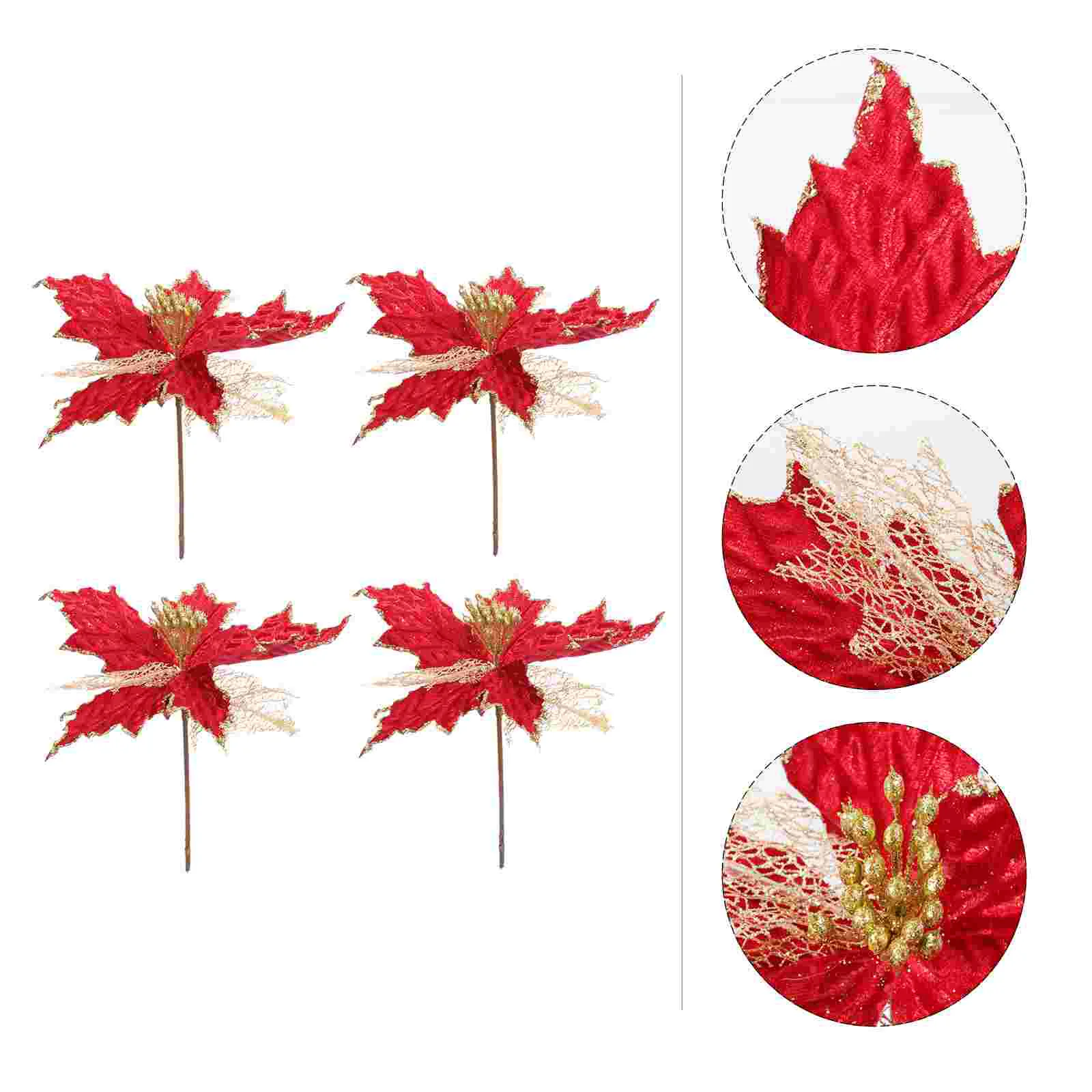 

Christmas Flower Artificial Poinsettia Fake Flowers Wreath Tree Decoration Poinsettiasxmas Picks