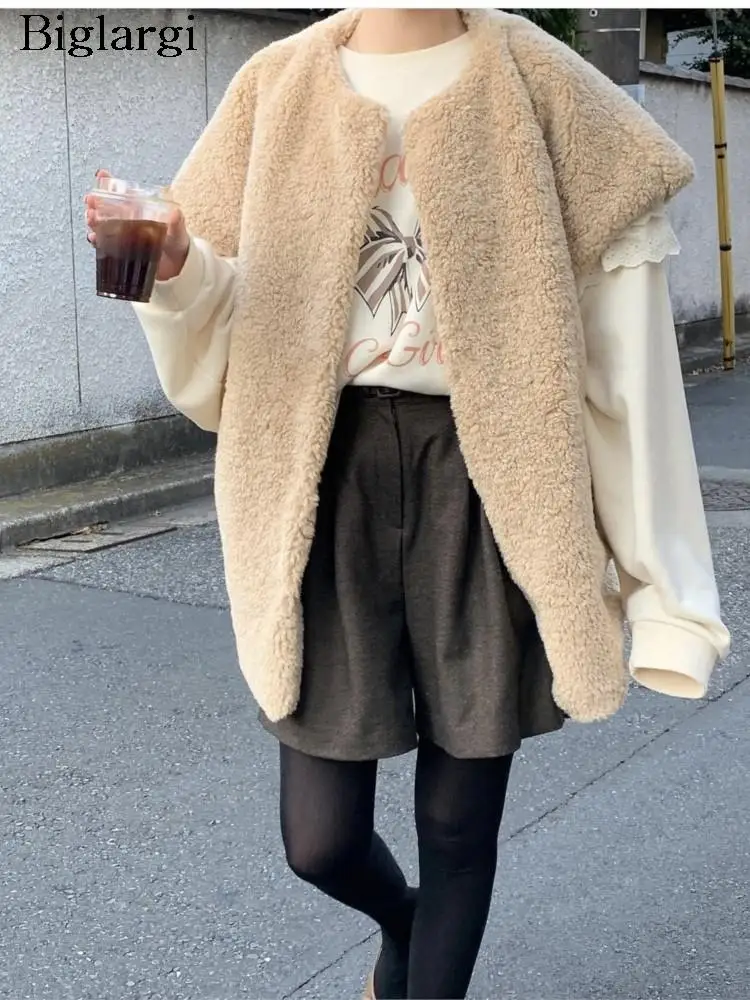 

Autumn Winter Lambswool Sleeveless Vests Coat Women Loose Korean Style Ladies Vests Coats Fashion Casual Woman Jackets 2023