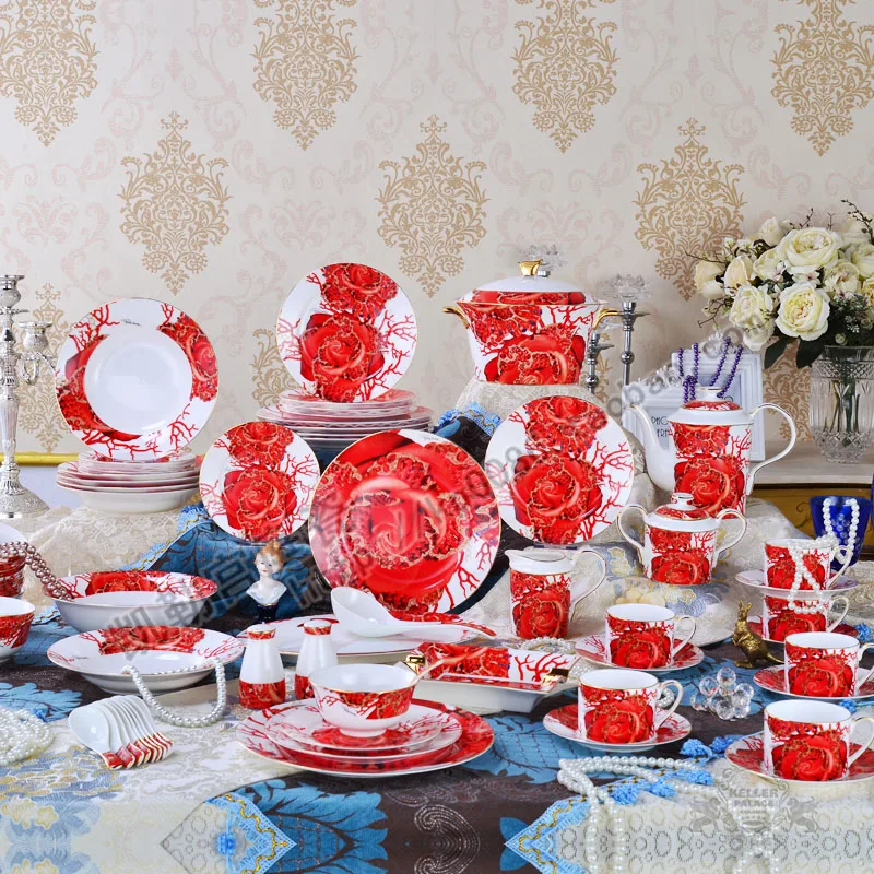 

Glazed color European bone china tableware ceramic Western cutlery plate bowl coffee set can be purchased separately