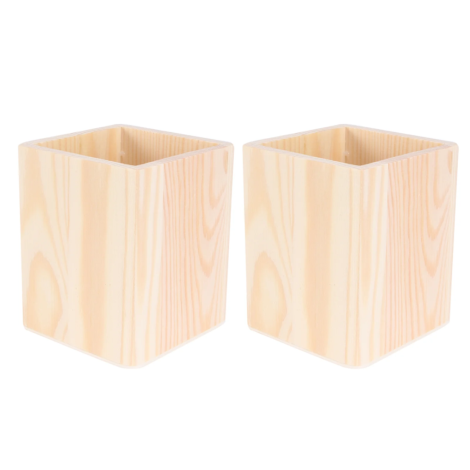 

Holder Pen Wooden Container Wood Organizer Desk Cup Brush Pot Makeup Box Desktop Office Storage Diy Organize Decorative Stand