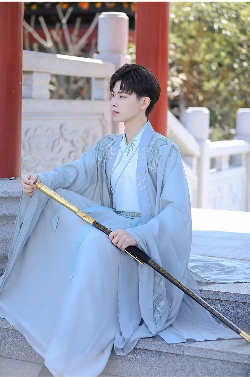 

Oversized 4XL Hanfu Men Ancient Chinese Traditional Hanfu Set Male Cosplay Costume Gray 3 pcs Set Outfit For Men Plus Size 3XL