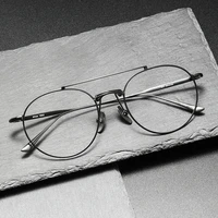 japanese handmade brand designer double beam pure titanium glasses frame men bridge fashion large frames eyeglasses eyewear new