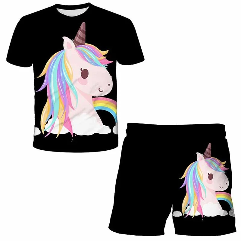 

Summer Children Cute Unicorn Clothes Sports Clothes For Baby Girl Boy Tshirts 2 Piece Set Kids Baby Toddler 3-14 Years Clothing