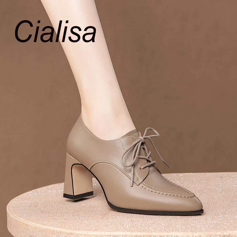 

Женские туфли-лодочки из натуральной кожи с острым носком, на высоком каблуке