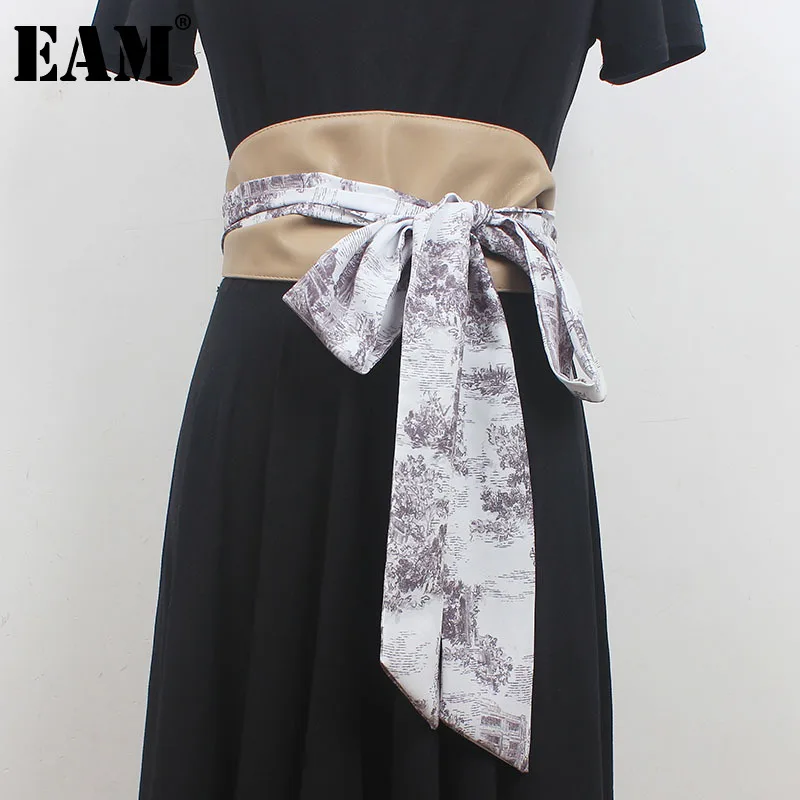 

[EAM] черная повязка из искусственной кожи с принтом, длинный широкий ремень, Новый Модный женский Универсальный демисезонный 2023 1DF7563