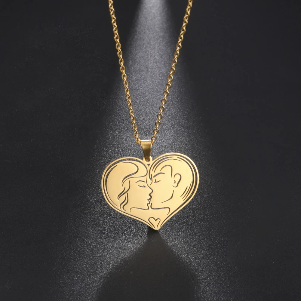 

Jeshayuan Lovers Kiss Heart Necklace For Young Girl And Boy Fashion Creativity Jewelry Couple Neck Chain Valentine's Day Gift