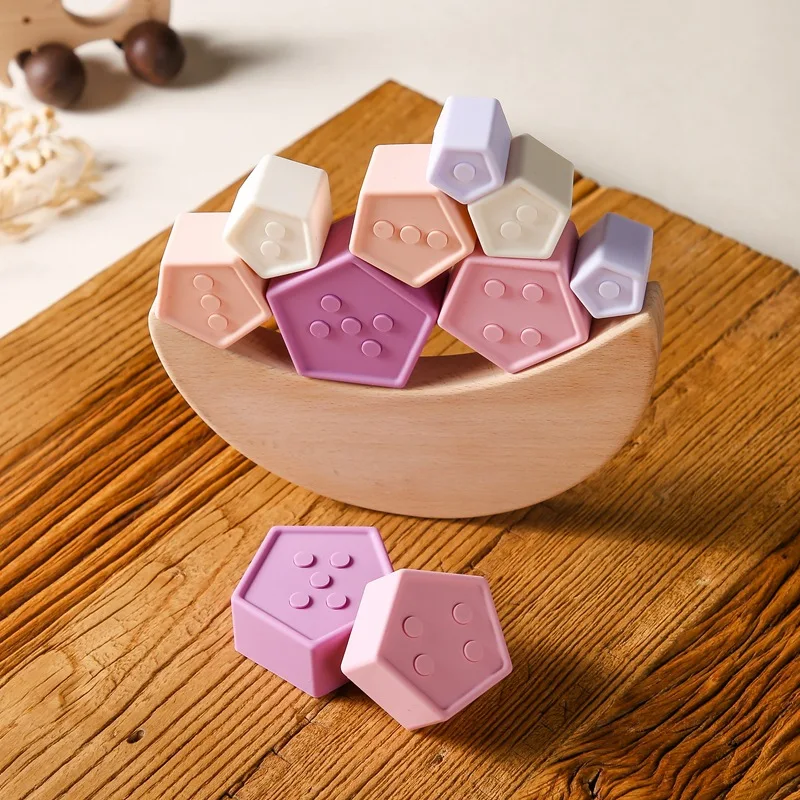 

Baby Balance Blocks Stacking Toys Solicone Kids Educational Game Cartoon Toy Stacking DIY Montessori Toys Baby Gifts