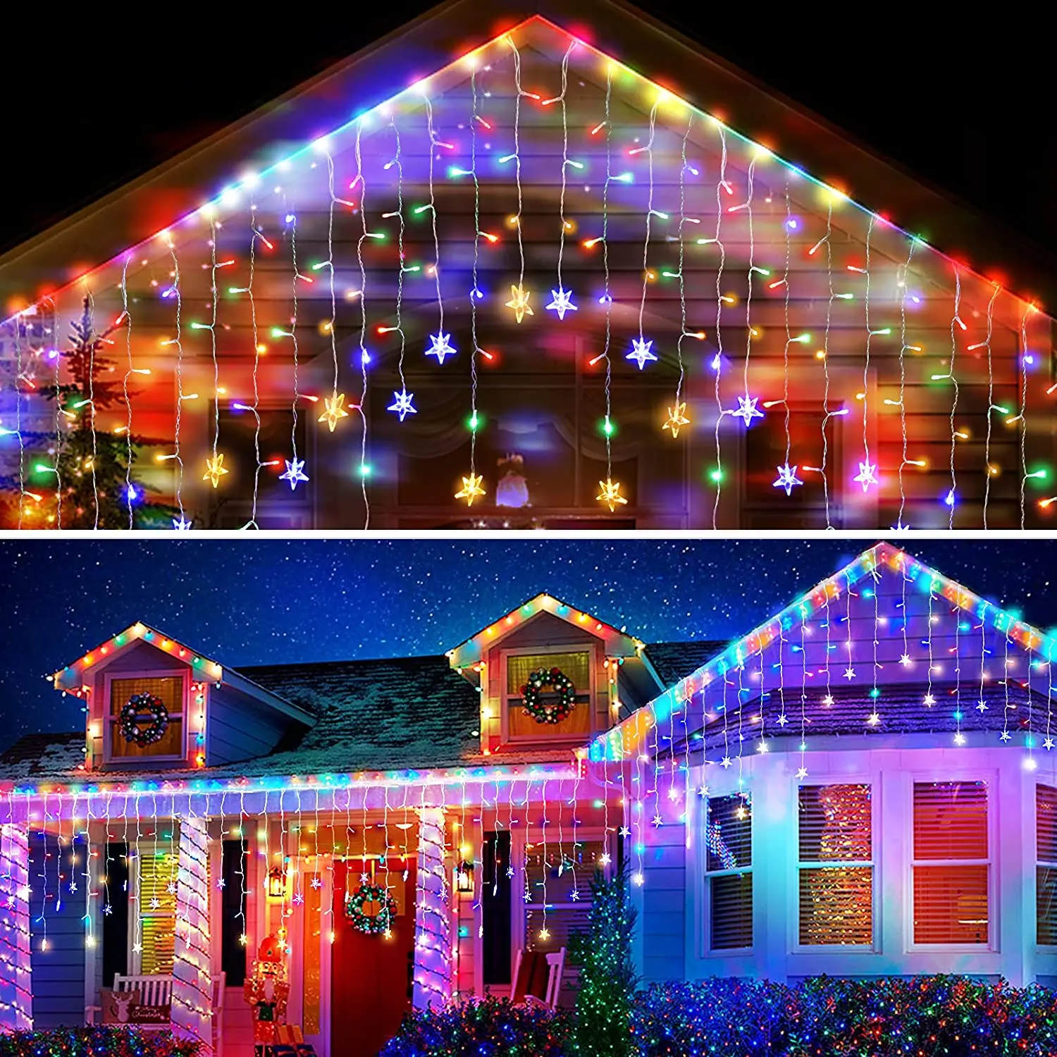 

Christmas Decorations 2024 LED Star Icicle Light Outdoor Waterproof IP44 20m 864 LEDs Garland Curtain New Year 2024 Fairy Lights