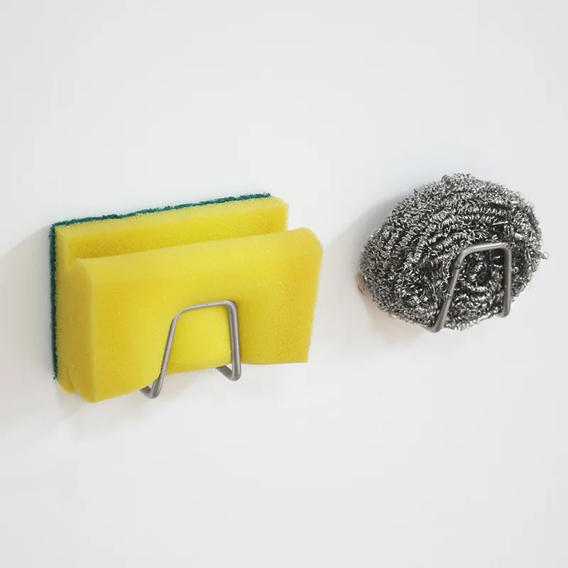

2PCS Stainless Steel Sink Sponges Holder Self Adhesive Steel Wire Ball Rag Kitchen Wall Hooks Drain Drying Rack Storage Shelf