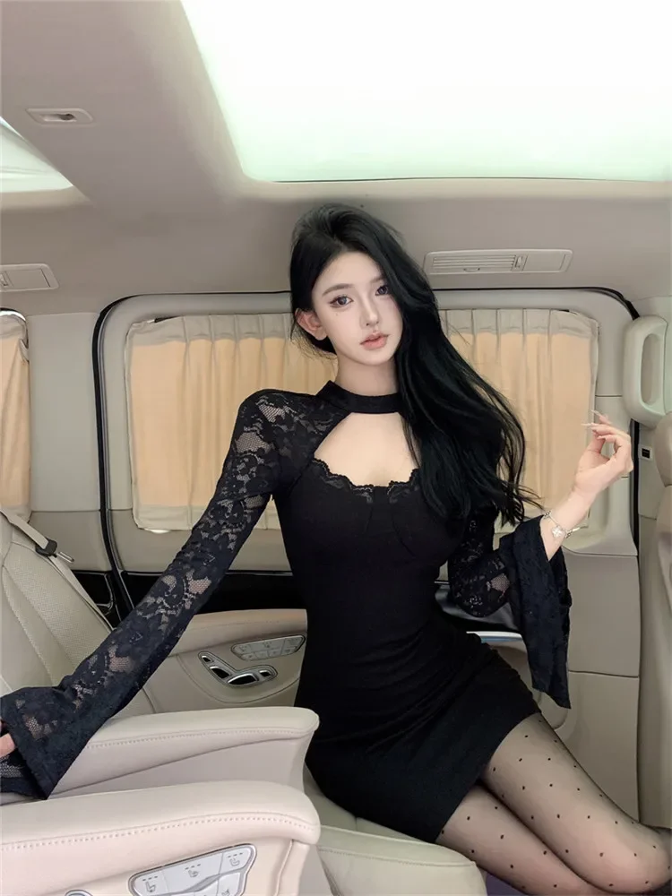 Маленькое черное платье в ретро-стиле средневековья для женщин модное кружевное