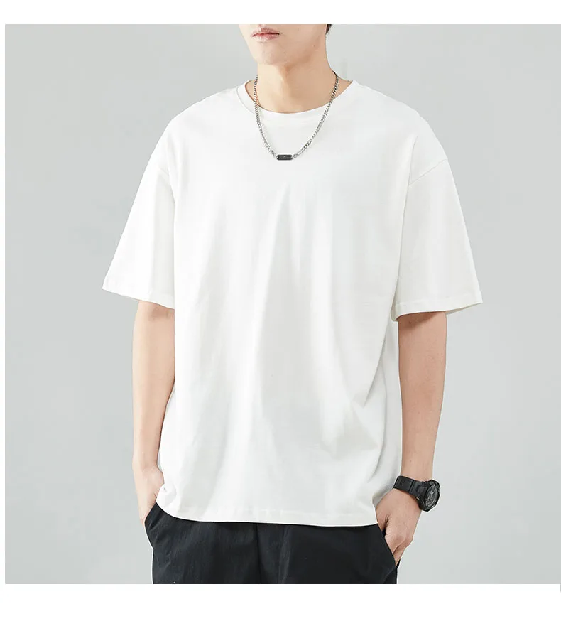 

M4851 Cotton white short sleeved t-shirt men's summer thin lovers' dress with half sleeve loose bottomed top