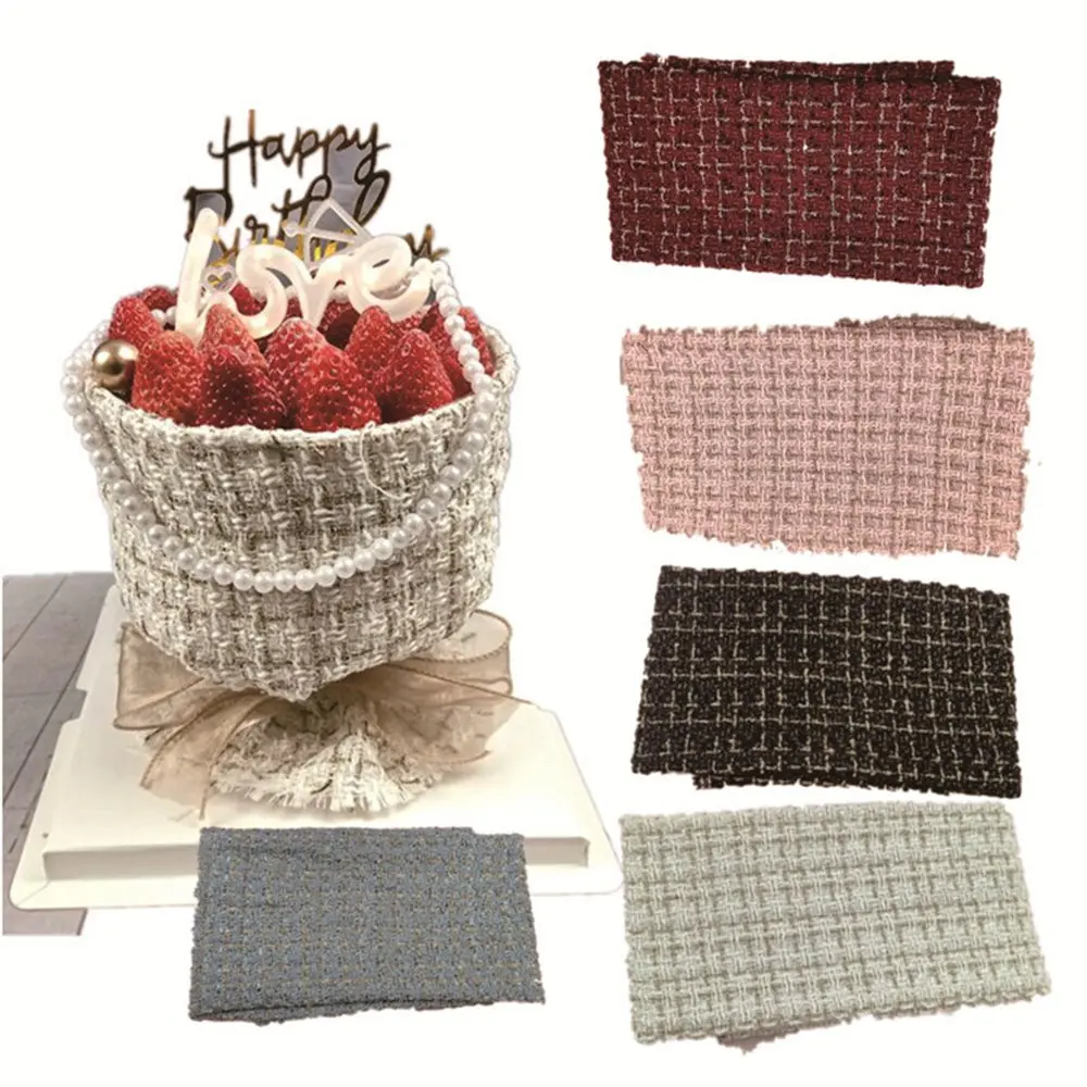 

2022 New Fabric Plaid Bouquet Cake Border Wedding Birthday Cake Dessert Topper Decoration Red White Border Baby Shower Supplies