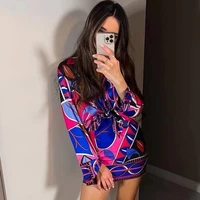 ardm v neck button up geometry print blouse women long sleeve patchwork spring 2022 womens fashion streetwear shirts casual tops