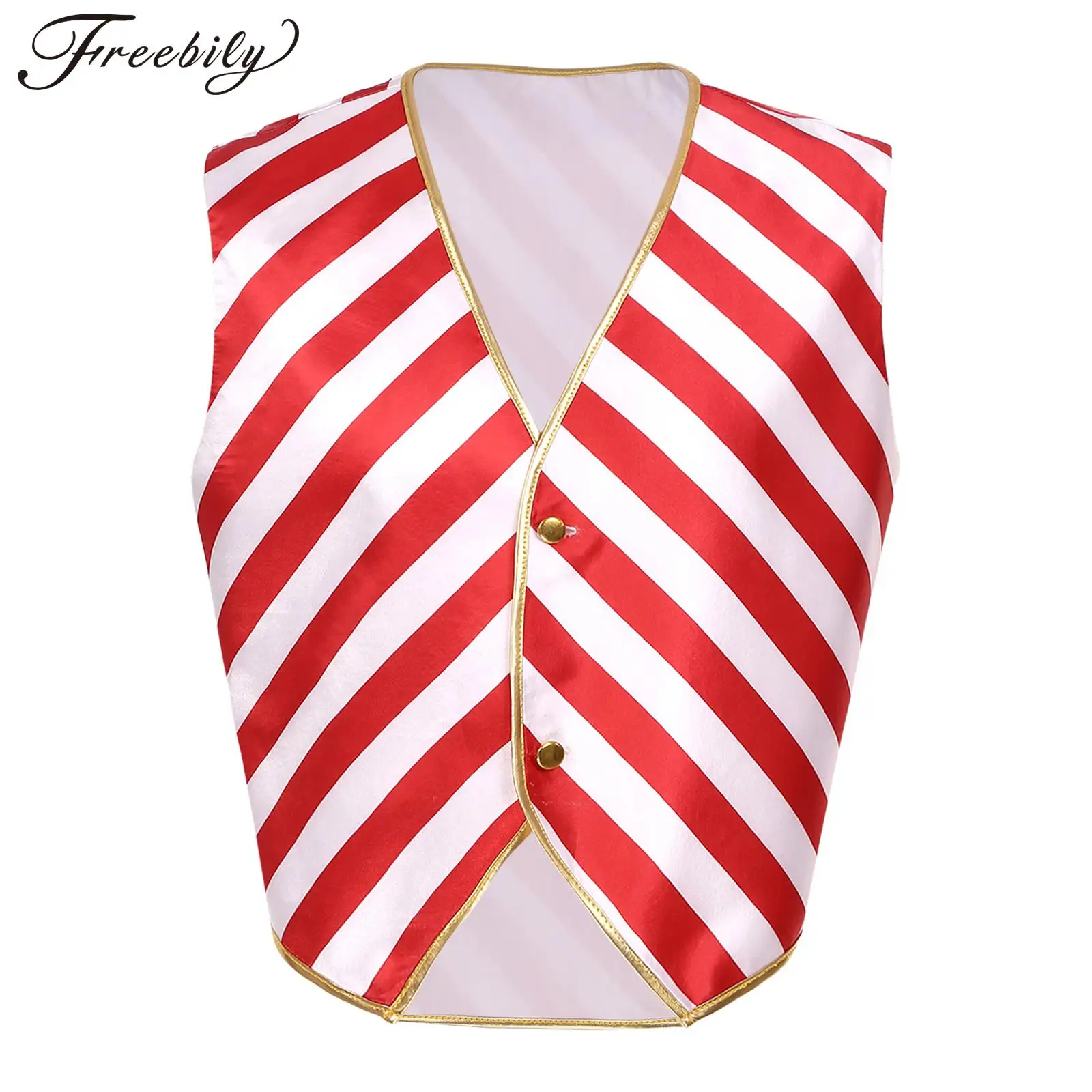 

Mens Chrismas Halloween Circus Cosplay Costume Stripe Vest Waistcoat Theme Party Masquerade Roleplay Stage Performance Clothes