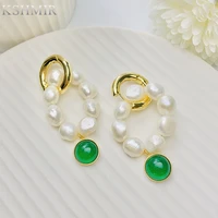 natural freshwater pearl earrings emerald french retro fresh elegant glass stone irregular fashion earrings