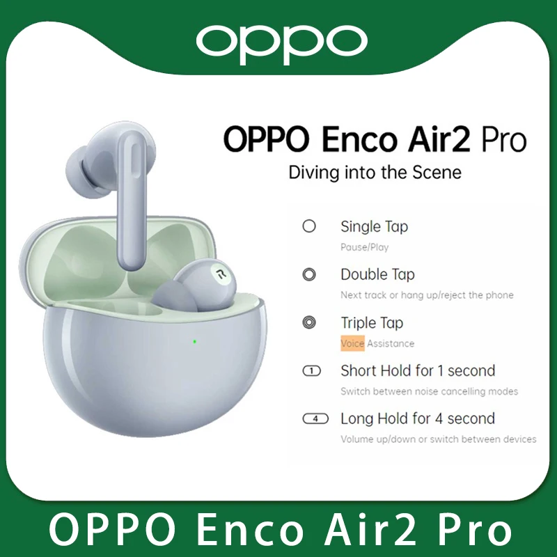 

OPPO Enco Air 2 Pro TWS Earphone Wireless Headphones Bluetooth 5.2 ANC Dual Core Active Noise Cancellation 12.4mm dynamic IP54