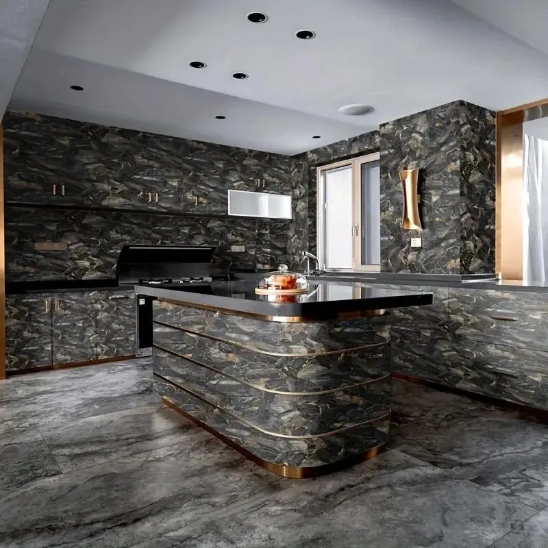 1 Рулон Самоклеящихся Обоев С Мраморным Узором Водонепроницаемые Кухонные