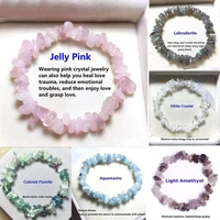 natural pink quartz crystal stone chip beads bracelet stretch beaded bracelets for women men unisex jewelry