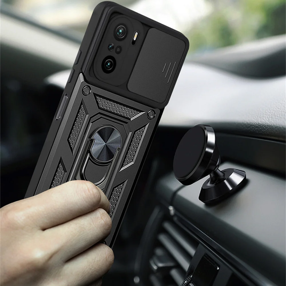 

Xiaomi poco F3 Luxury Anti-fall Armor ring Bracket Push window Case For Xiaomi Redmi K40 11 11i 11X Lite 4G 5G Poco C3 M3 F3 Pro