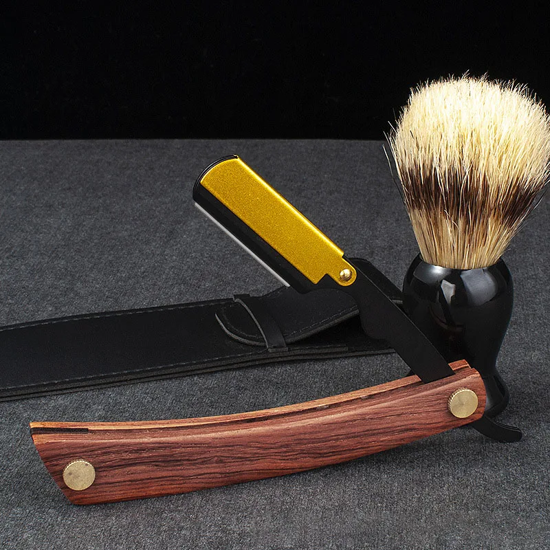 Wooden Trimmer Manual Shaver Professional Straight Edge Stainless Steel Sharp Barber Razor Folding Shaving Knife Gift