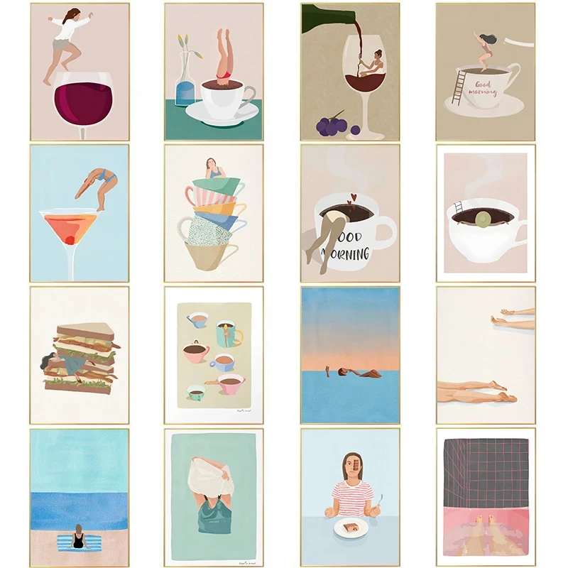 Постер на холсте с абстрактными рисунками для бассейна дайвинга кофе питьевой