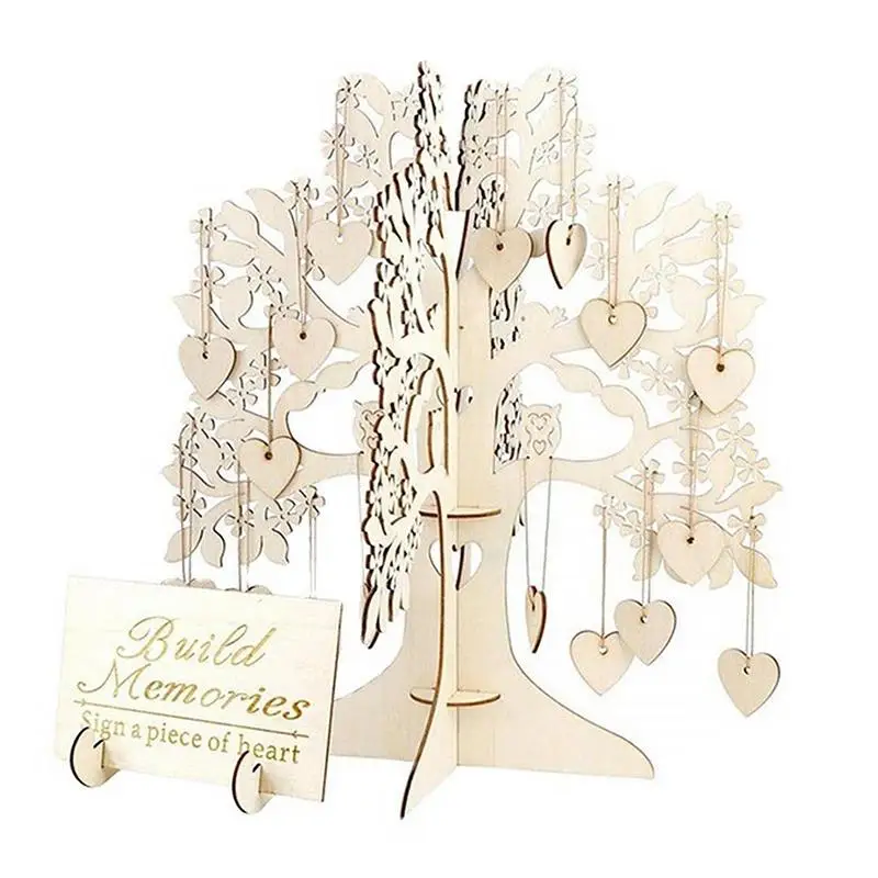 

Wedding Party Signing Card Signature Wishing Tree Guest Book Tree Wooden Love Hearts Pendant Drop Ornaments Party Decoration