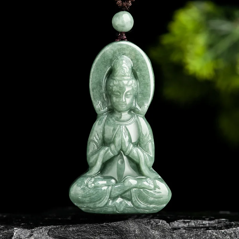 

Jiale/ Natural Jade Carved Three-dimensional Guanyin Bodhisattva Necklace Pendant Fashion Fine Jewelry Men Women Amulet Gift