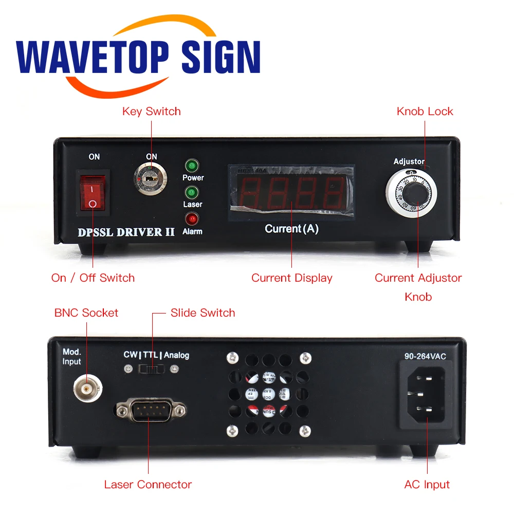 WaveTopSign 532nm 100mW 1064nm Цифровой дисплей Регулируемый лазерный модуль TEM00 Одномодовый