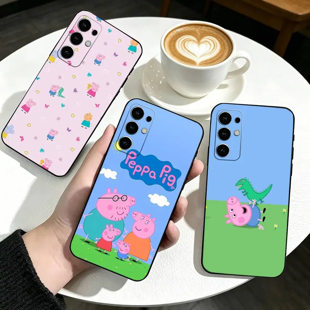 Фото Чехол для телефона с рисунком P-Pink Peppa Pig, черный, силиконовый, мягкий, для Samsung S25, S24, S21, S22, S23, S30, Ultra, S20, Plus, Fe, Lite №1