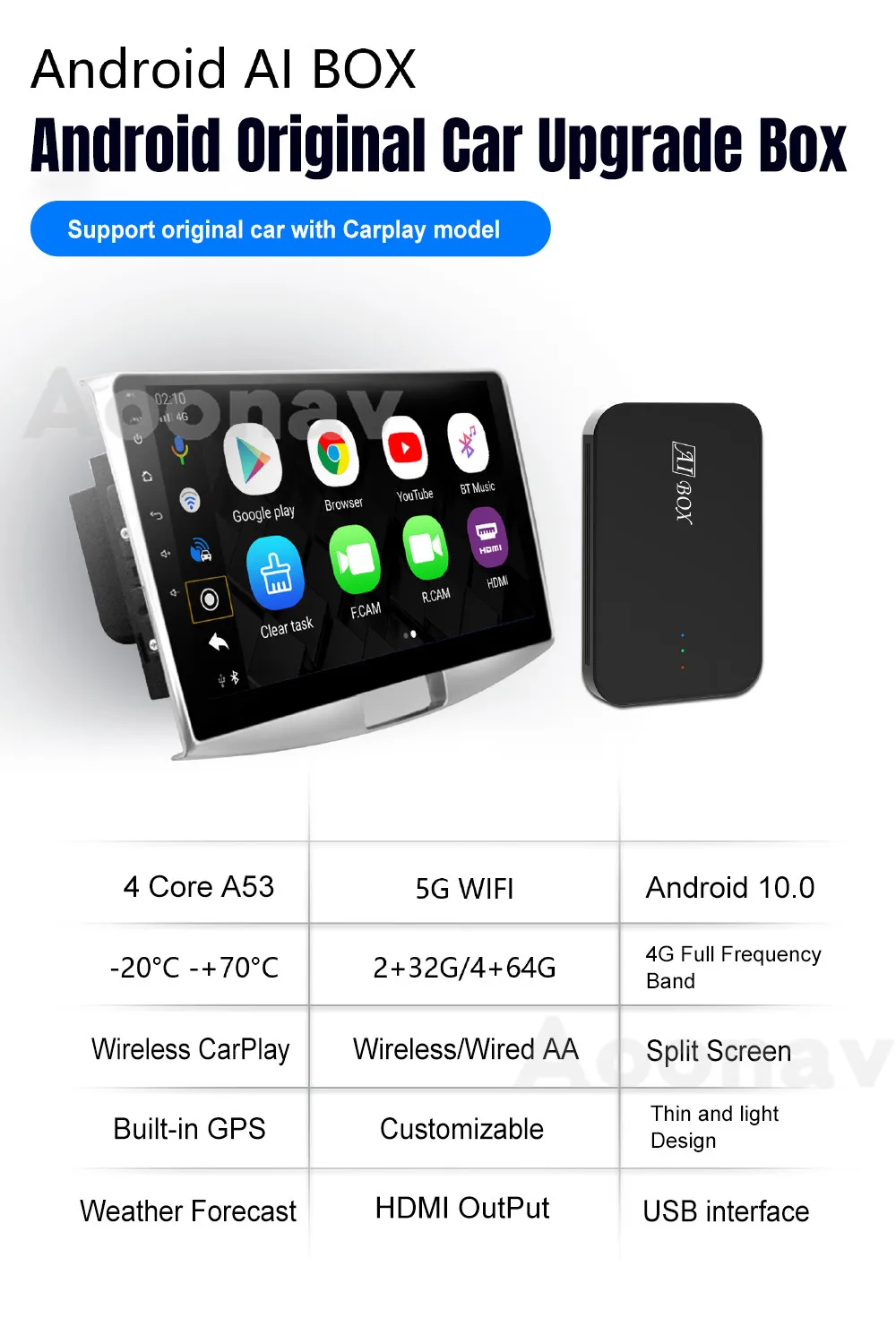 Приставка Carplay Ai Box Android 10 0 4 + 64 ГБ для Apple |