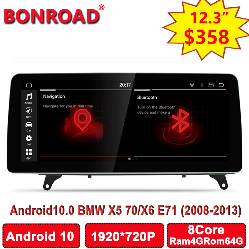 

Bonroad 12.3" Android 10 Auto Car Player Multimedia Radio Stereo GPS Navigation For BMW X5 E70 X6 E71 2007-2013 CCC/CIC System