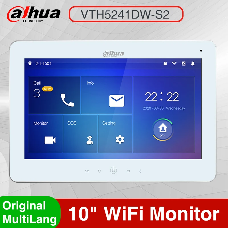 Dahua Multi-language Original 10 Inch TFT WiFi Indoor Monitor VTH5241DW-S2 Video Intercom VTO Wireless Doorbell IP Camera Alarm