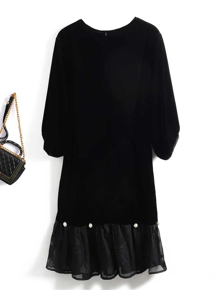 Ozhouzhan золотое бархатное лоскутное платье с оборками женское ранняя осень новые