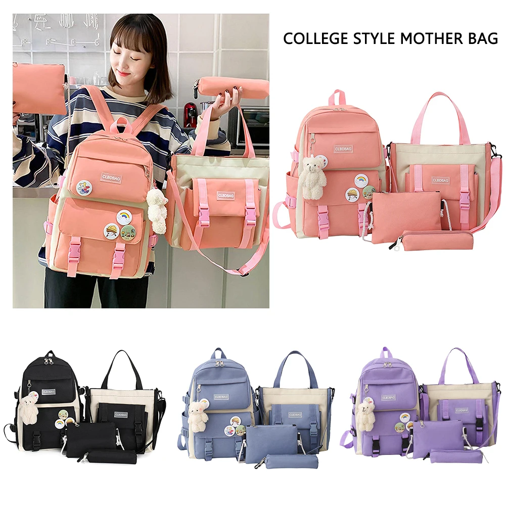 

Women Composite Bags Hit Color Backpack Student Preppy Style Handbags Pencil Bag