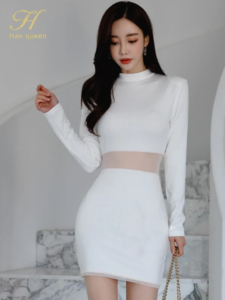 

Женское Сетчатое платье с длинным рукавом H Han Queen, элегантное офисное шикарное простое модное платье-карандаш для вечеринки, весеннее Плать...