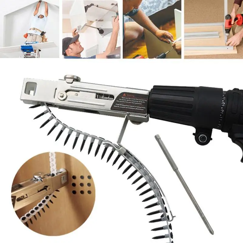 

Automatic Chain Nail Screw Gun Adapter Screw Gun For Electric Drill Woodworking Tool Power Drill Attachment Power Tool Parts