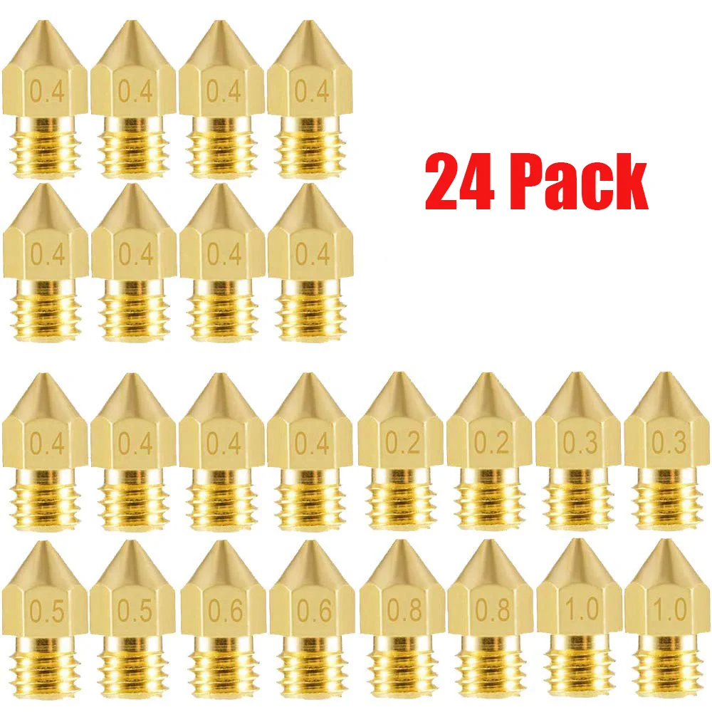 

3D Printer Nozzles 24 PCS MK8 Extruder Nozzles 0.2mm 0.3mm 0.4mm 0.5mm 0.6mm 0.8mm 1.0mm for Makerbot Creality CR10 Ender 3 5