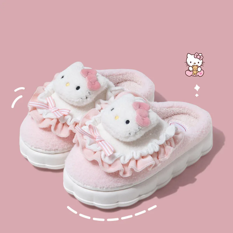 

Sanrio My Melody Тапочки Kuromi зимние домашние тапочки из хлопка Hello Kitty Оригинальные милые плюшевые тапочки с героями мультфильмов