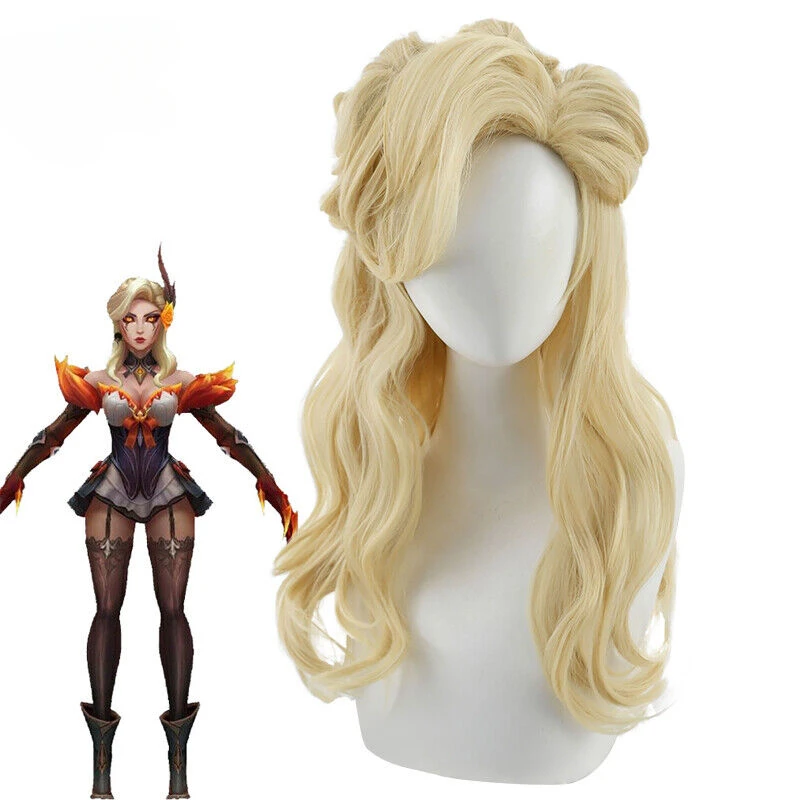 Game LOL Western Magic Shadow Evelynn Cosplay Wigs 55cm Blonde Synthetic Hair