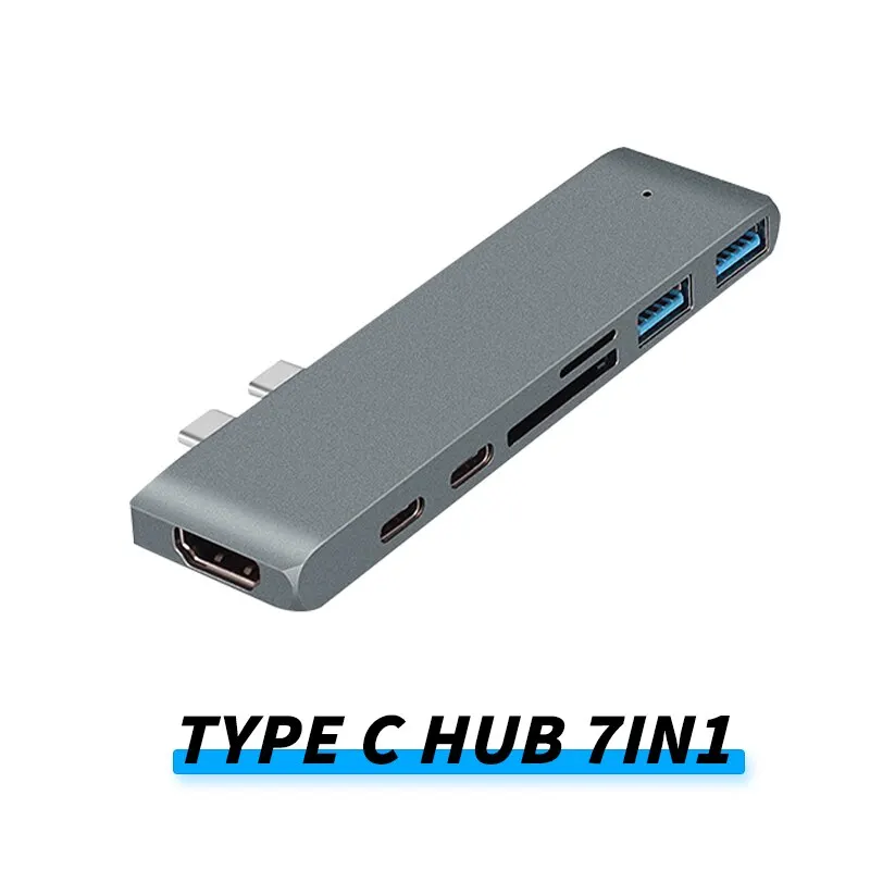 USB C концентратор для MacBook 7in 1 Type C Двойная док-станция USB 3,1 To USB-C 4K HDMI SD TF кардридер USB-A 7 портов USB C Macbook Pro адаптер