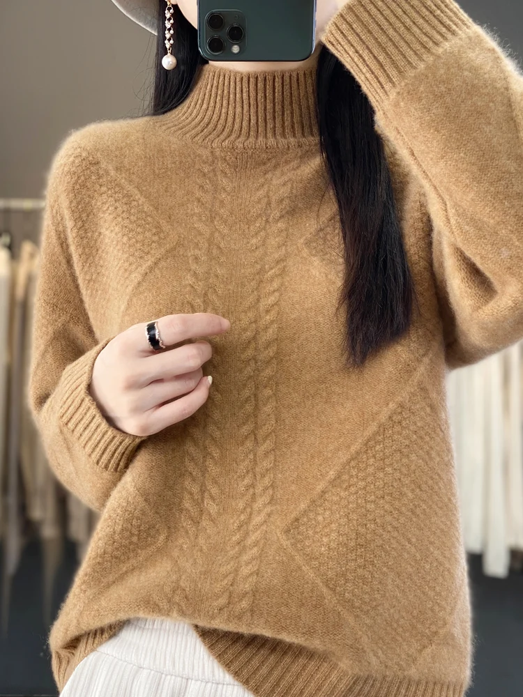 Новый плотный свитер для женщин свободный и универсальный полувысокий воротник