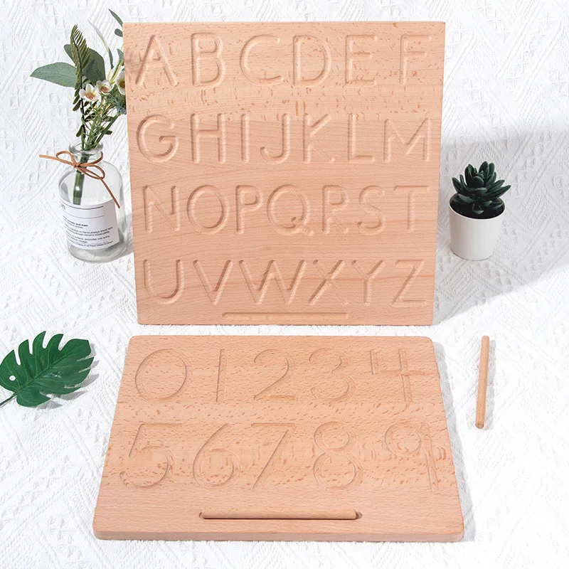 

Wooden Montessori Numbers And Letters Copy Board Word Practice Game English Cognitive Board Geometric Graphics Educational Toys