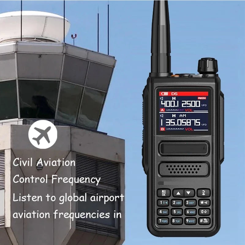 Amateur Ham Two Way Radio 256CH 10W Walkie Talkie Air Band Full Band 108-520MHz Police Scanner Marine Talkies