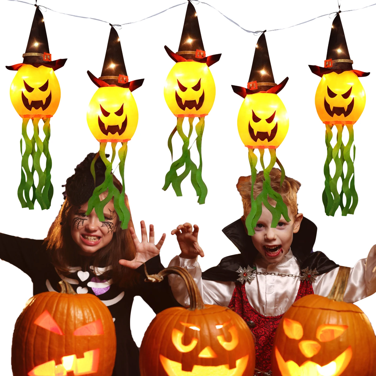 

Halloween Pumpkin String Lights Holiday Battery Operated LED Jack-O-Lanterns For Gifts Classic Halloween Elements Party