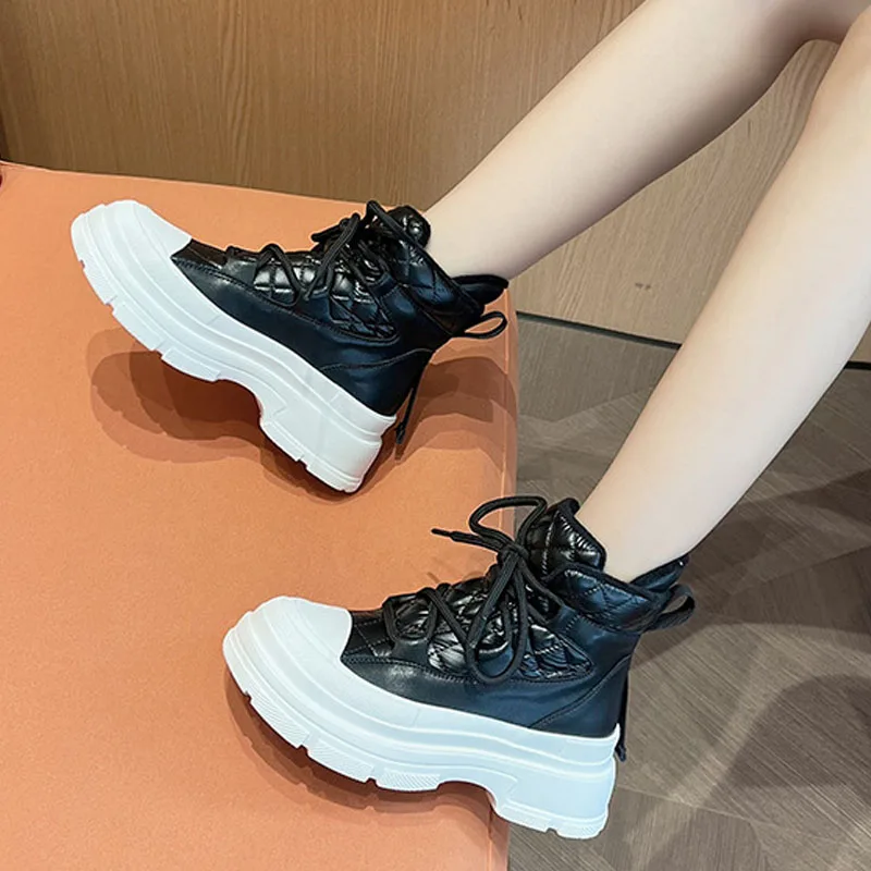 

Genuine Leather Platform Boots Wedge Autumn Winter Warm Plush Ankle Booties Sneakers fashion Women Shoes